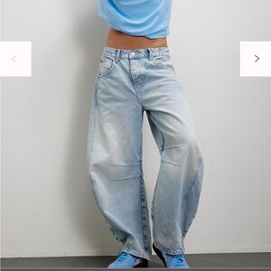 Free People We The Free Good Luck Mid-Rise Barrel Jeans Size 30 Aegean NWT